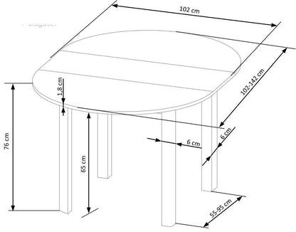 Kitchen Table Birmingham | size: Length: 102cm, Width: 142cm, Height: 76cm, Diameter: 102cm | color: Black/Oak | image: 7 | variant: 1003161