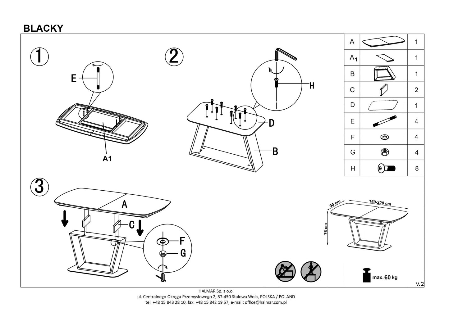 Kitchen Table Blacky | size: Length: 90cm, Width: 220cm, Height: 76cm | color: Oak | image: 10 | variant: 1011292