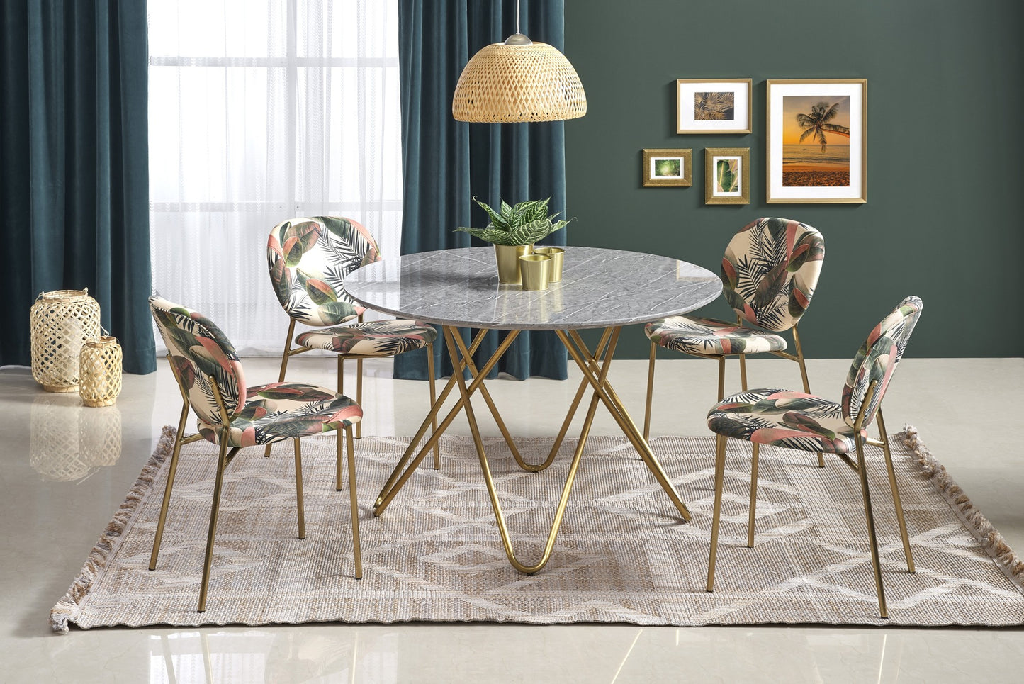 Kitchen Table Bonello | size: Length: 120cm, Width: 120cm, Height: 76cm, Diameter: 120cm | color: Marble/Grey/Gold | image: 2 | variant: 1011234