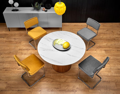 Kitchen Table Bruno | size: Length: 120cm, Width: 120cm, Height: 76cm, Diameter: 120cm | color: White/Marble/Walnut | image: 2 | variant: 1013010