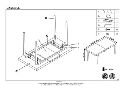 Kitchen Table Cambell | size: Length: 80cm, Width: 180cm, Height: 74cm | color: Black/Oak | image: 10 | variant: 1011258