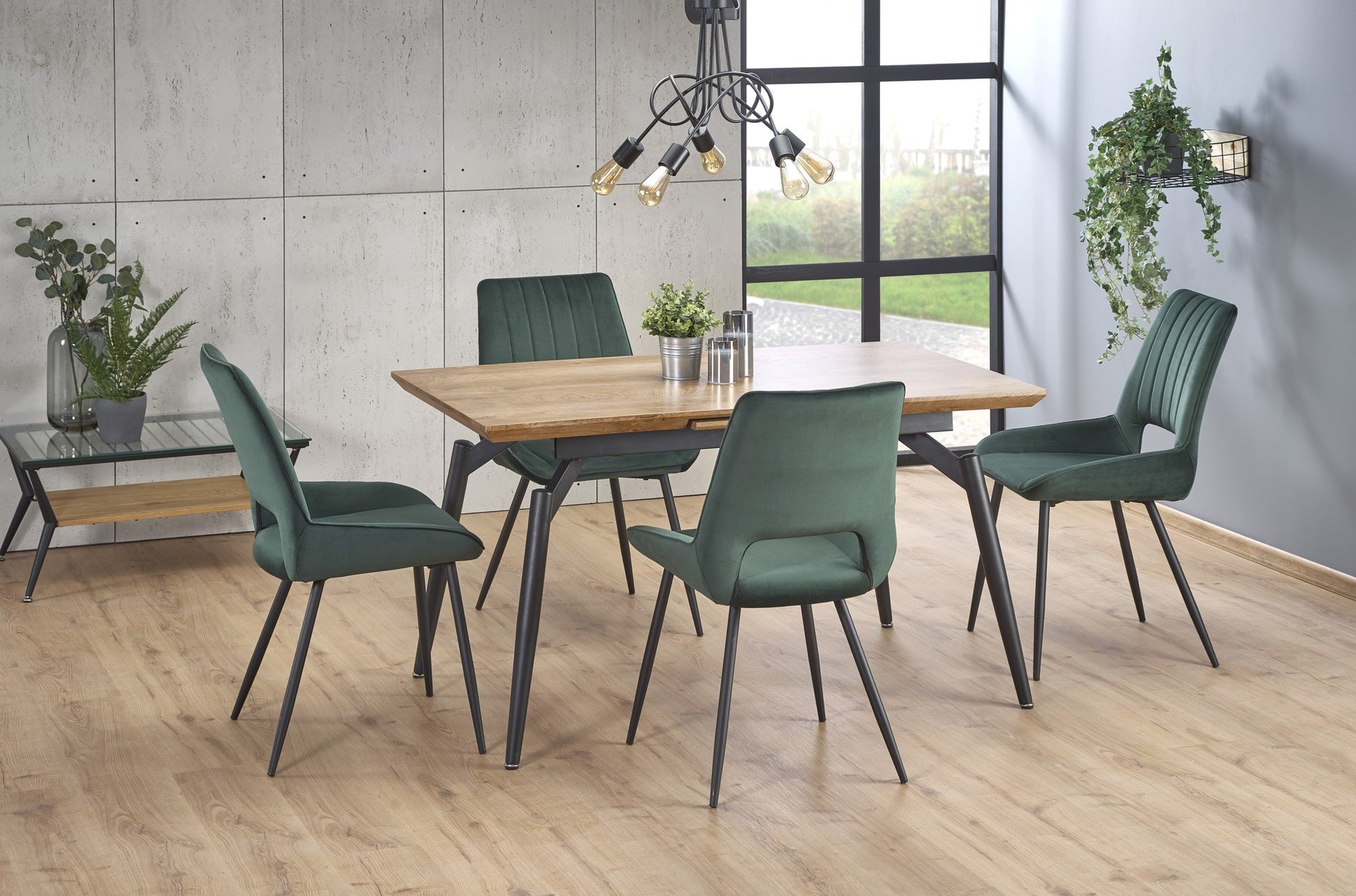 Kitchen Table Cambell | size: Length: 80cm, Width: 180cm, Height: 74cm | color: Black/Oak | image: 2 | variant: 1011258