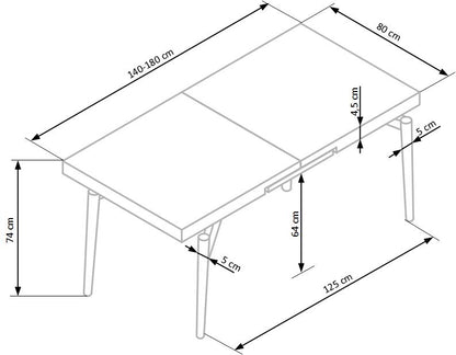 Kitchen Table Cambell | size: Length: 80cm, Width: 180cm, Height: 74cm | color: Black/Oak | image: 9 | variant: 1011258