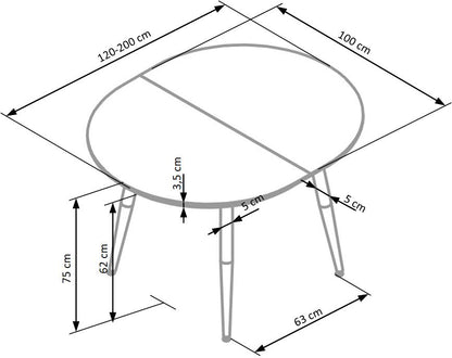 Kitchen Table Cleveland | size: Length: 100cm, Width: 200cm, Height: 75cm | color: White/Oak | image: 9 | variant: 1003216