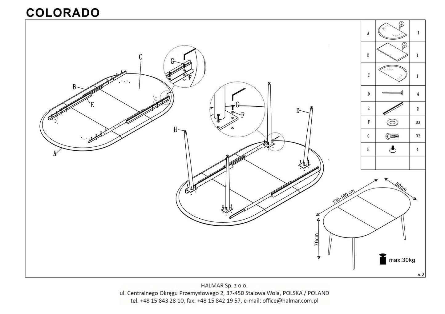 Kitchen Table Colorado | size: Length: 80cm, Width: 160cm, Height: 74cm | color: Black/Oak | image: 10 | variant: 1011229