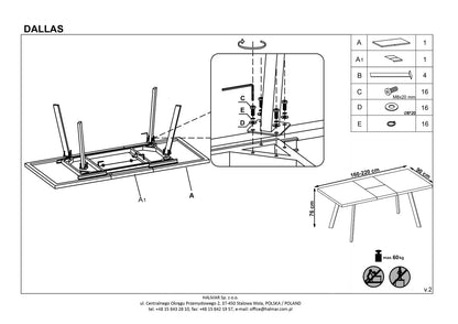 Kitchen Table Dallas | size: Length: 90cm, Width: 220cm, Height: 76cm | color: White/Marble/Black | image: 10 | variant: 1011254