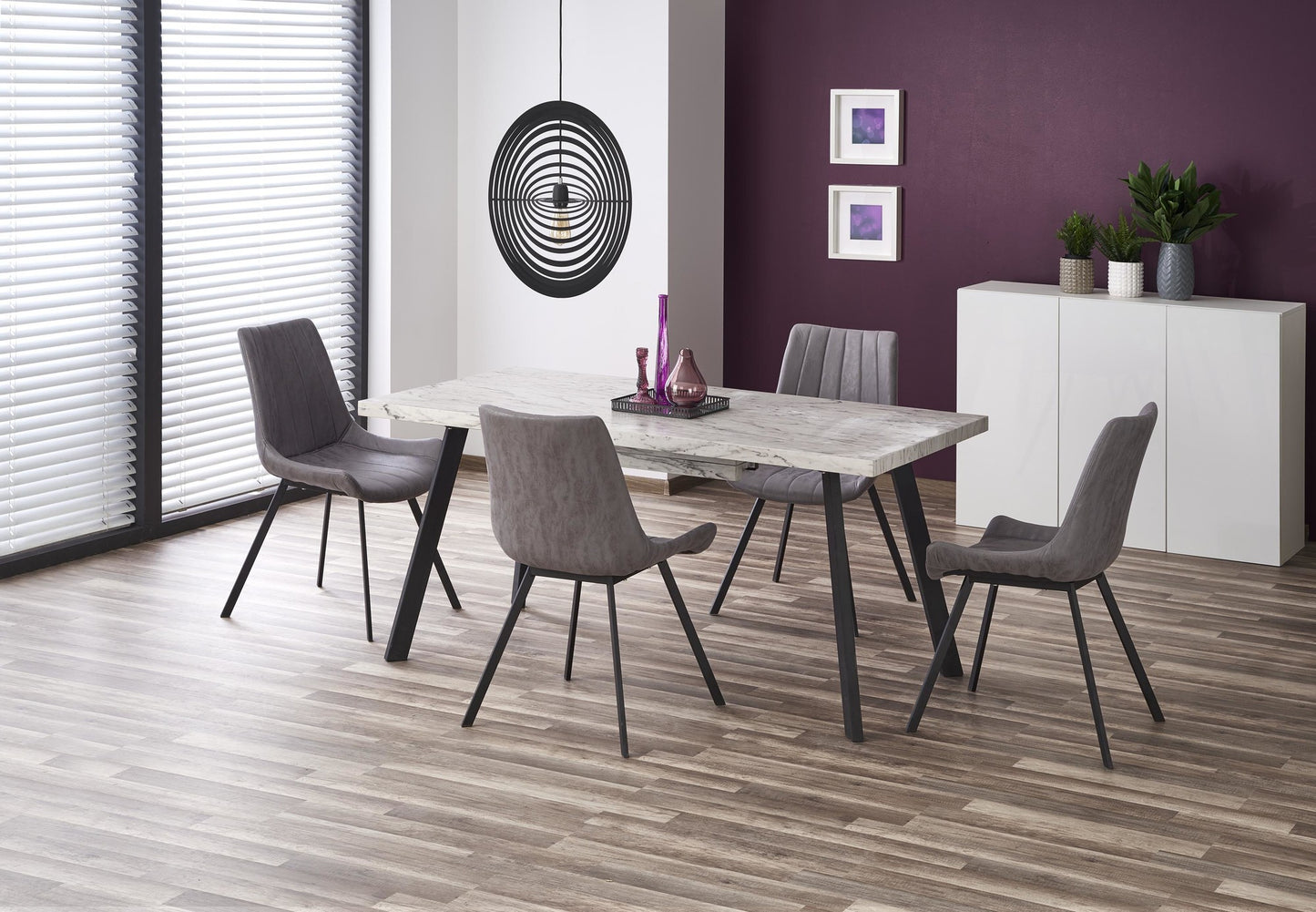 Kitchen Table Dallas | size: Length: 90cm, Width: 220cm, Height: 76cm | color: White/Marble/Black | image: 2 | variant: 1011254