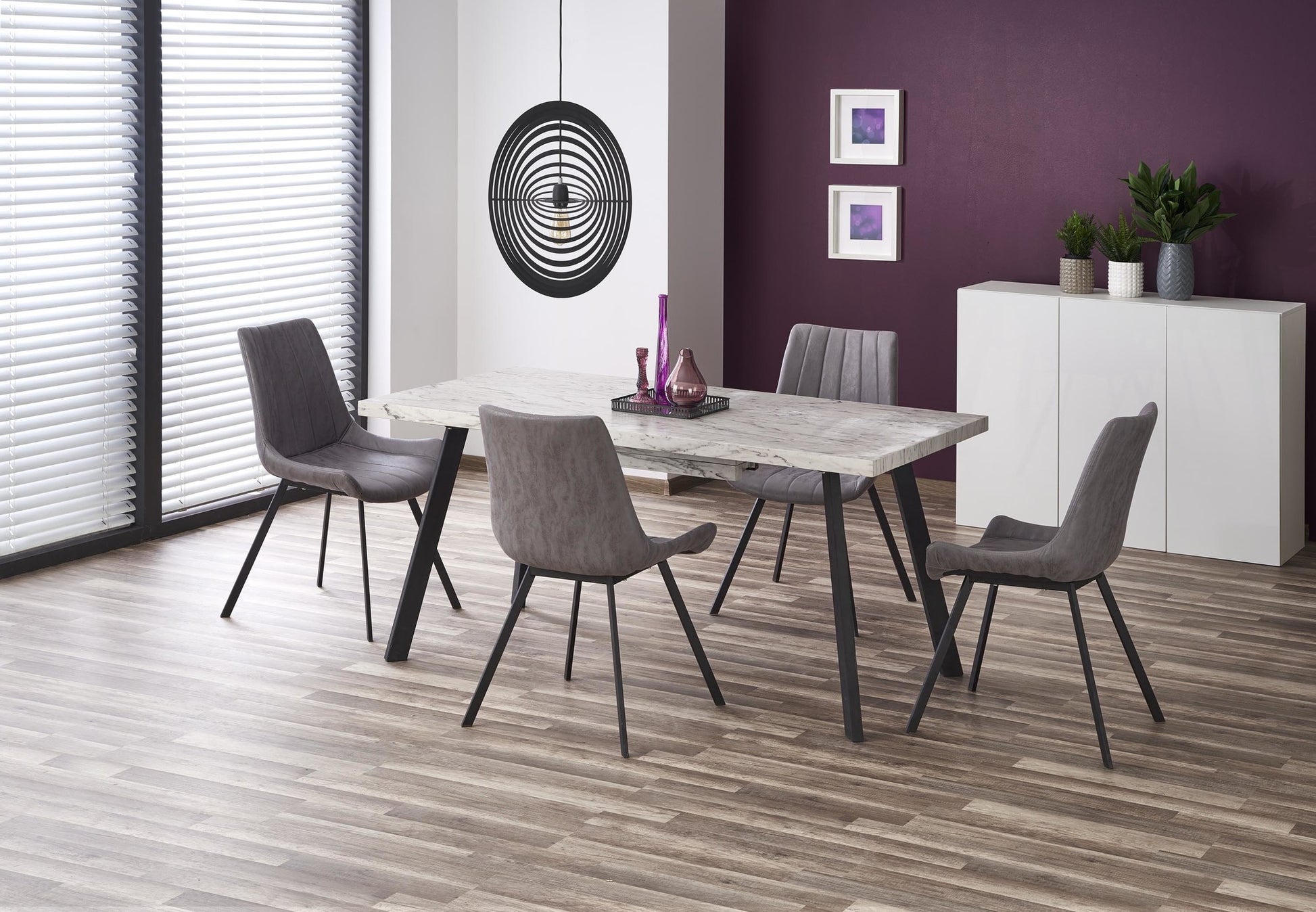 Kitchen Table Dallas | size: Length: 90cm, Width: 220cm, Height: 76cm | color: White/Marble/Black | image: 2 | variant: 1011254