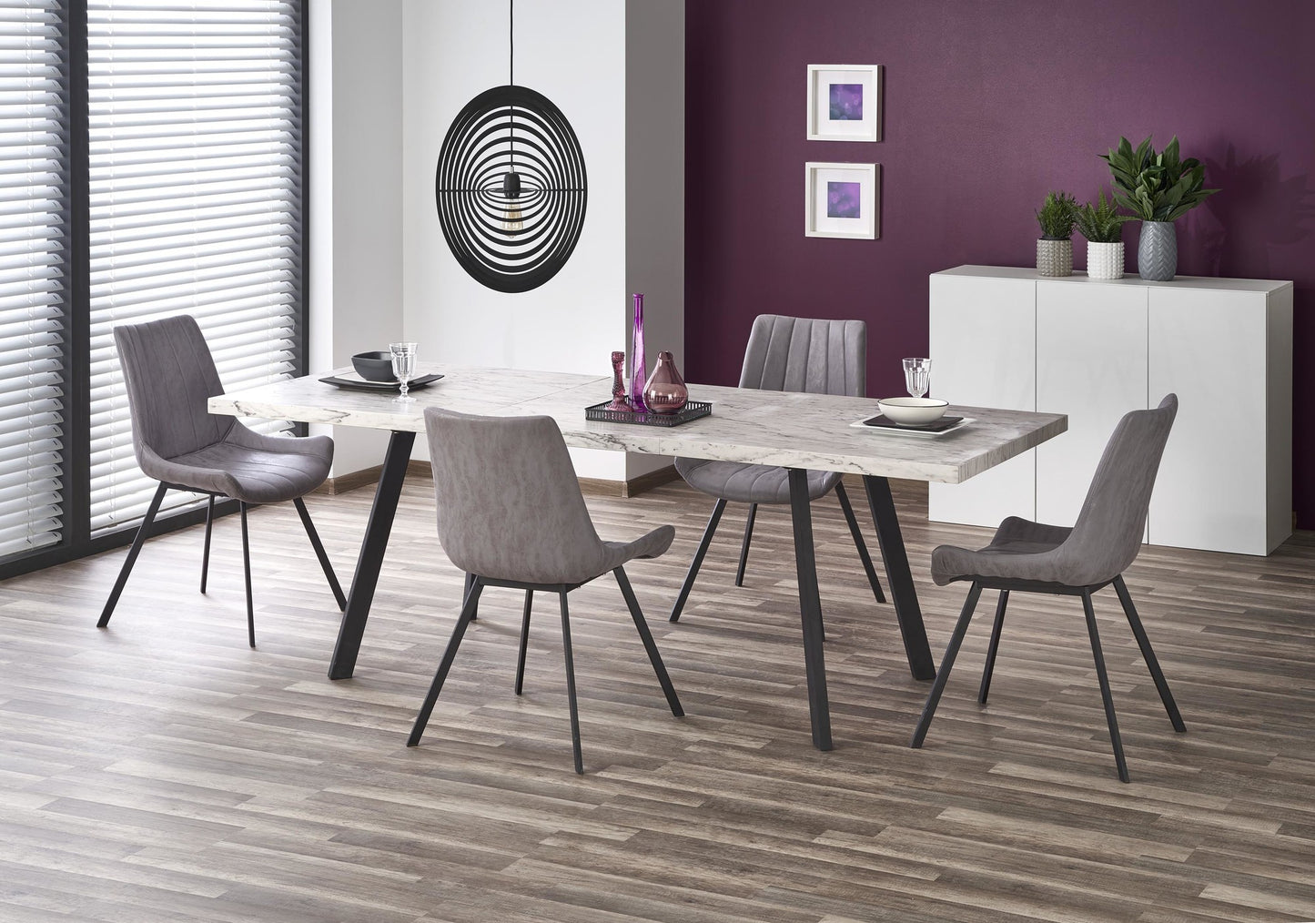 Kitchen Table Dallas | size: Length: 90cm, Width: 220cm, Height: 76cm | color: White/Marble/Black | image: 3 | variant: 1011254
