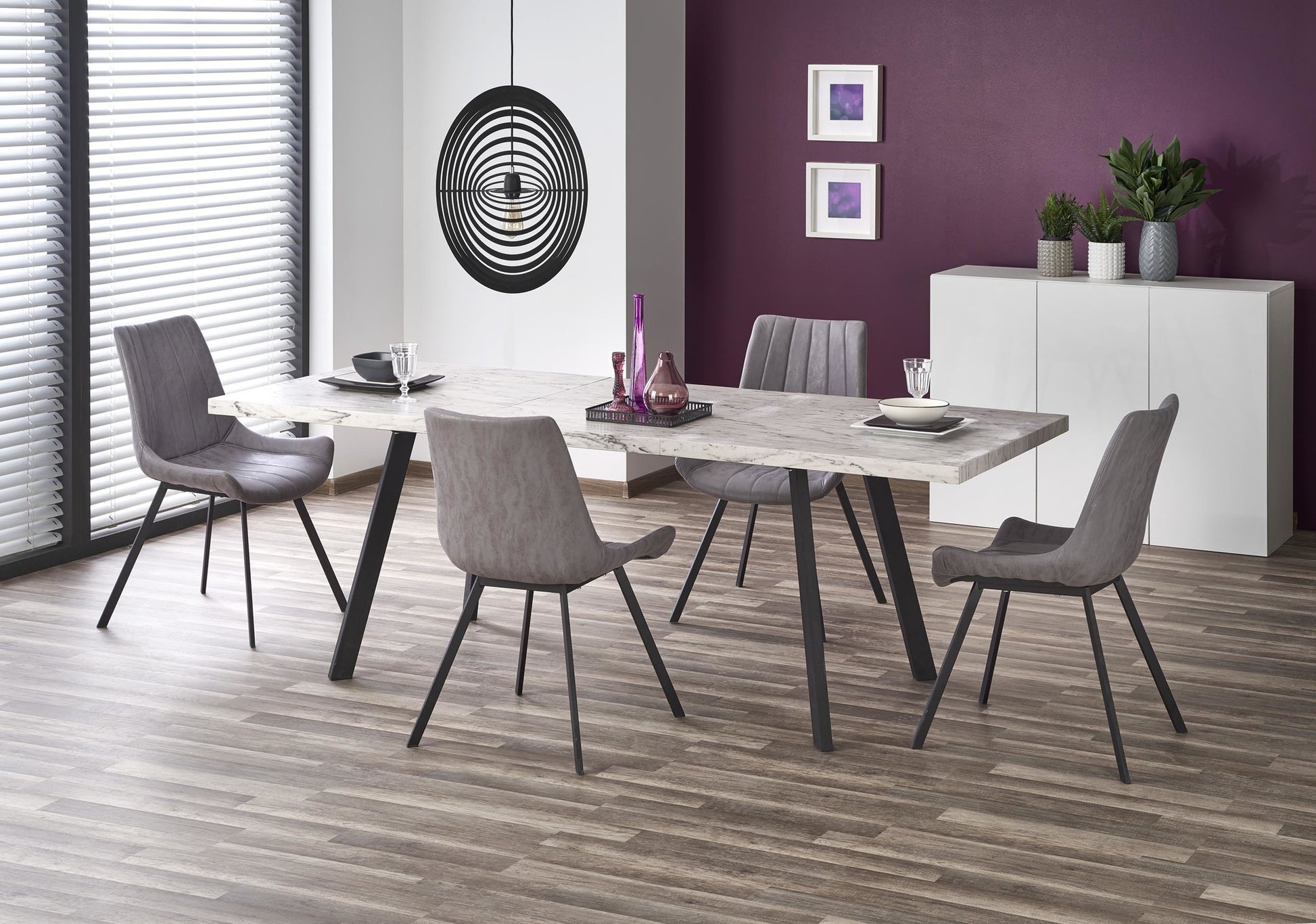 Kitchen Table Dallas | size: Length: 90cm, Width: 220cm, Height: 76cm | color: White/Marble/Black | image: 3 | variant: 1011254