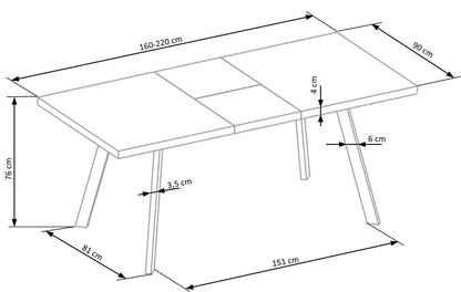 Kitchen Table Dallas | size: Length: 90cm, Width: 220cm, Height: 76cm | color: White/Marble/Black | image: 9 | variant: 1011254