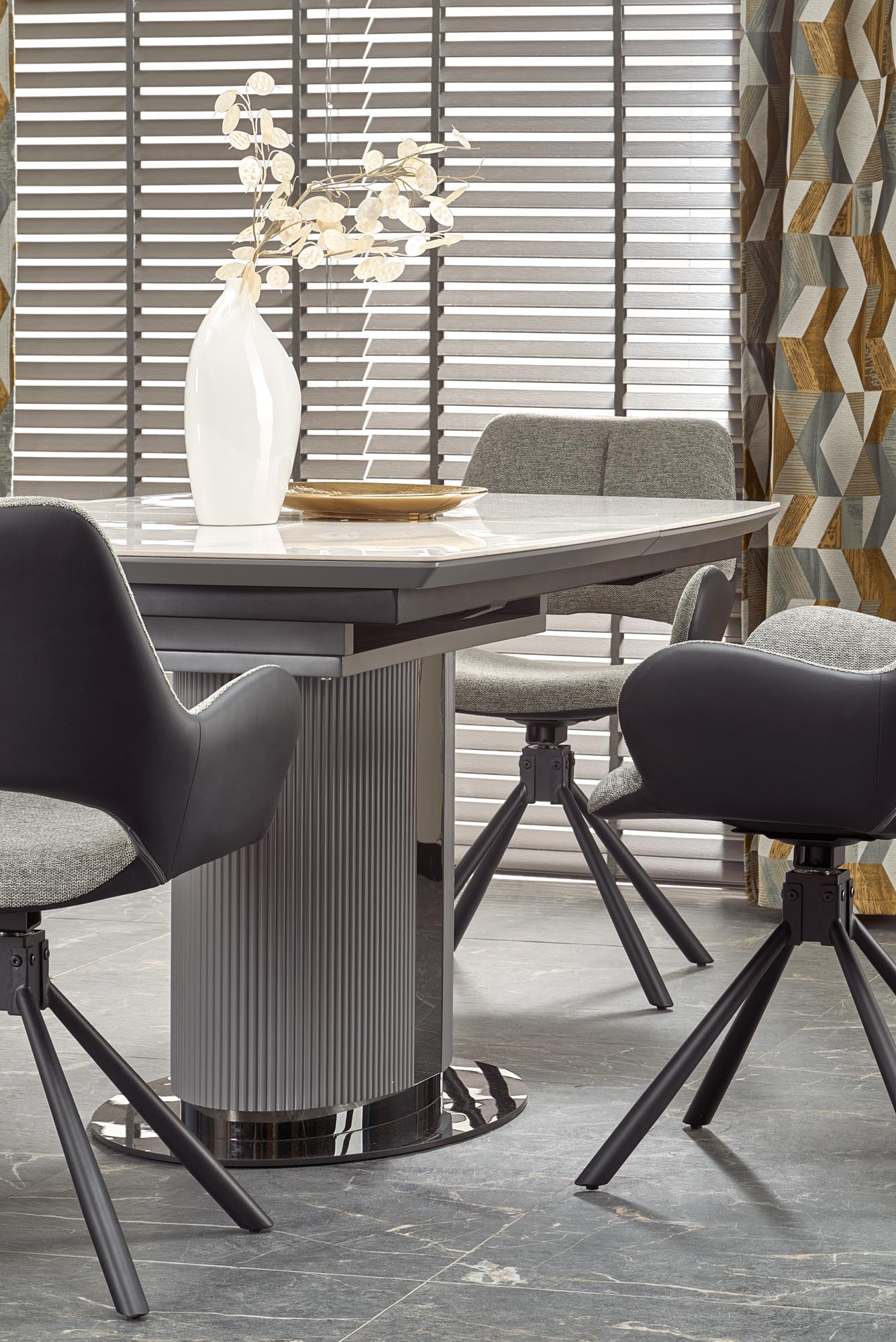 Kitchen Table Dancan | size: Length: 90cm, Width: 220cm, Height: 76cm | color: White/Marble/Grey | image: 6 | variant: 1013012