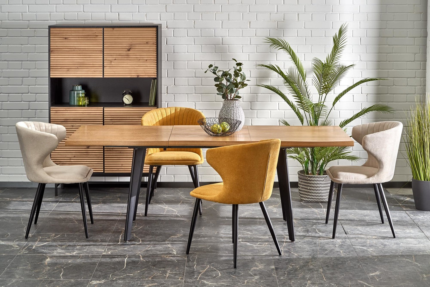 Kitchen Table Dickson 2 | size: Length: 88cm, Width: 210cm, Height: 76cm | color: Black/Oak | image: 2 | variant: 1013013
