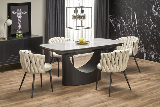 Kitchen Table East Metz | size: Length: 90cm, Width: 220cm, Height: 77cm | color: White/Marble/Black | image: 1 | variant: 1007410