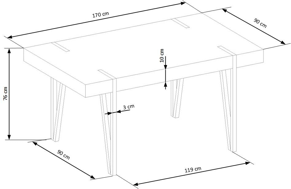Kitchen Table East Seoul | size: Length: 90cm, Width: 170cm, Height: 76cm | color: Black/Oak | image: 7 | variant: 1006818