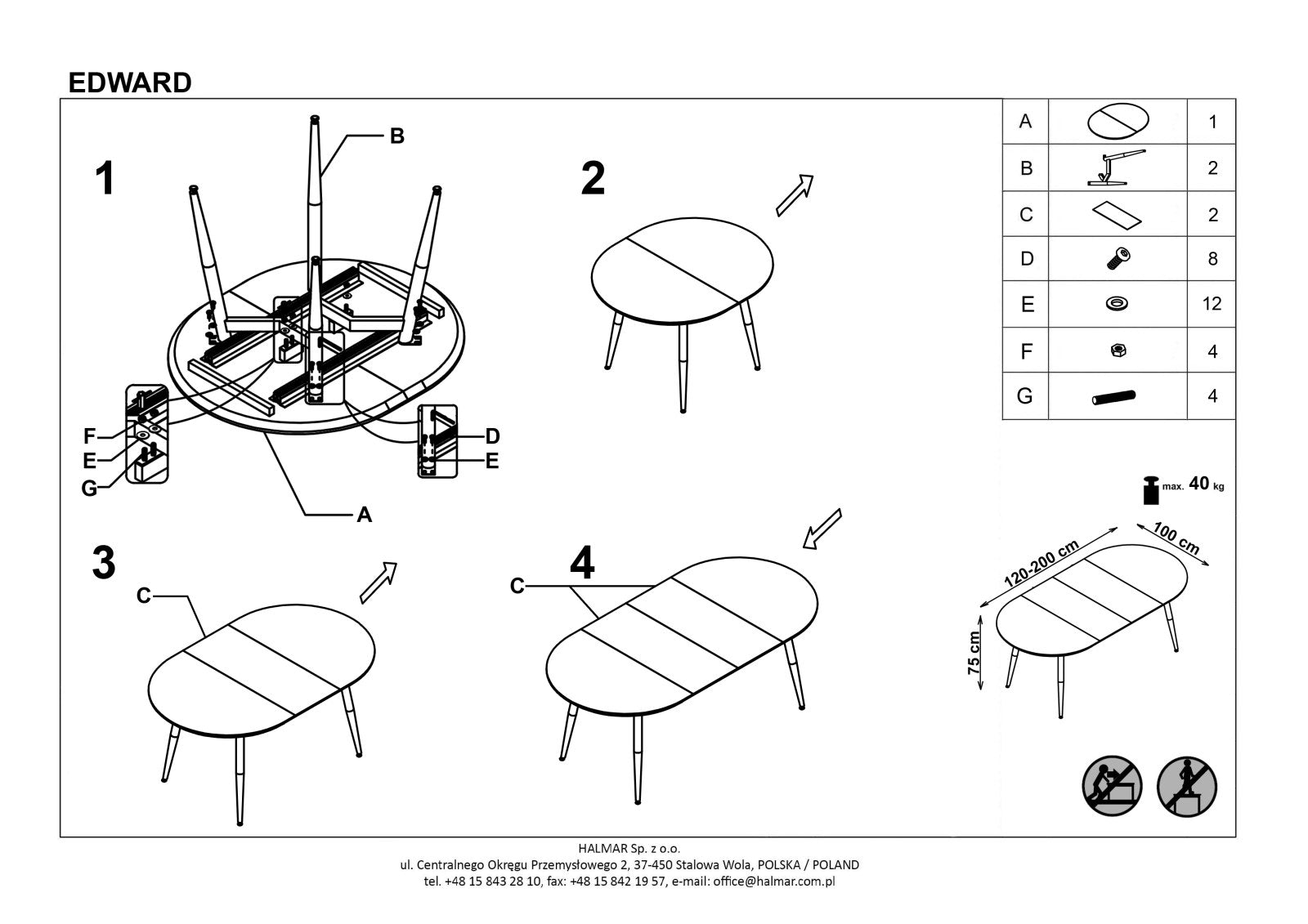 Kitchen Table Edward | size: Length: 100cm, Width: 200cm, Height: 75cm | color: White | image: 10 | variant: 1006447