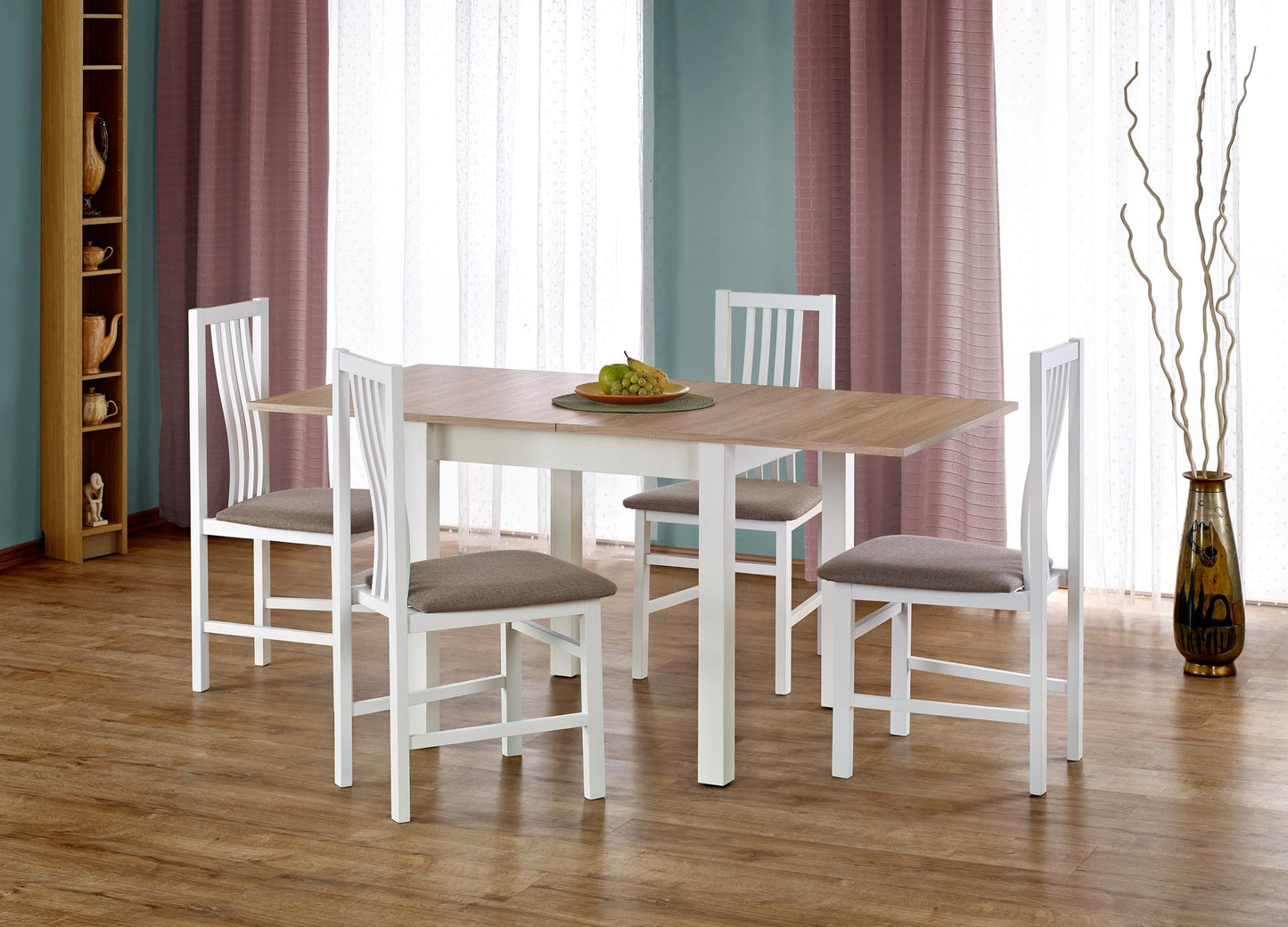 Kitchen Table Gracjan | size: Length: 80cm, Width: 160cm, Height: 76cm | color: White/Oak | image: 4 | variant: 1006374