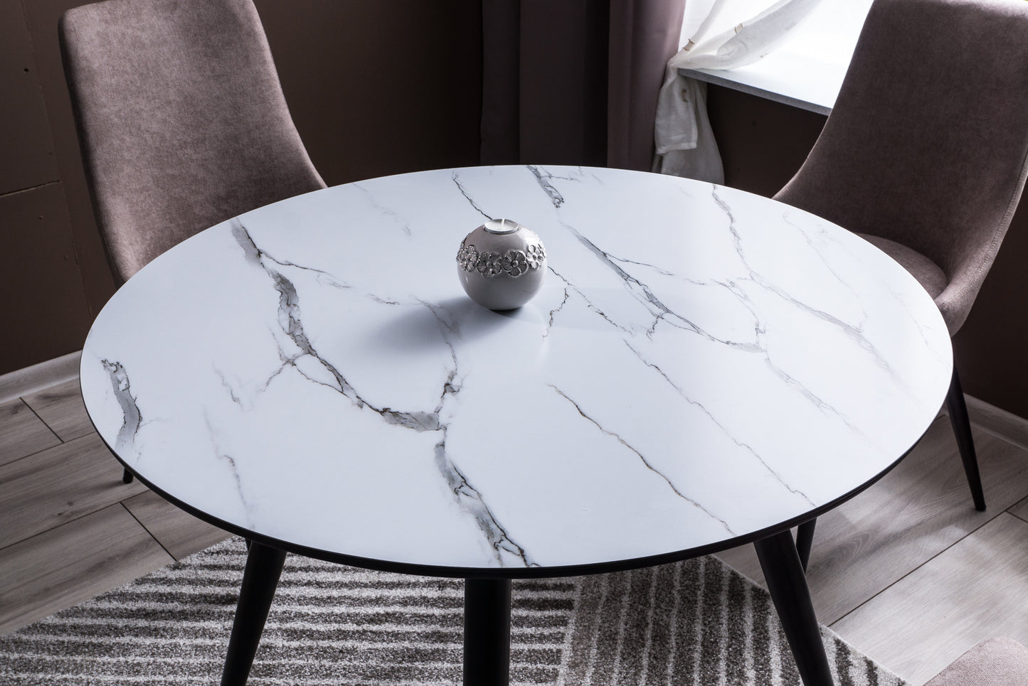 Kitchen Table Ideal | size: Length: 100cm, Width: 100cm, Height: 75cm, Diameter: 100cm | color: White/Marble/Black | image: 3 | variant: 1011178