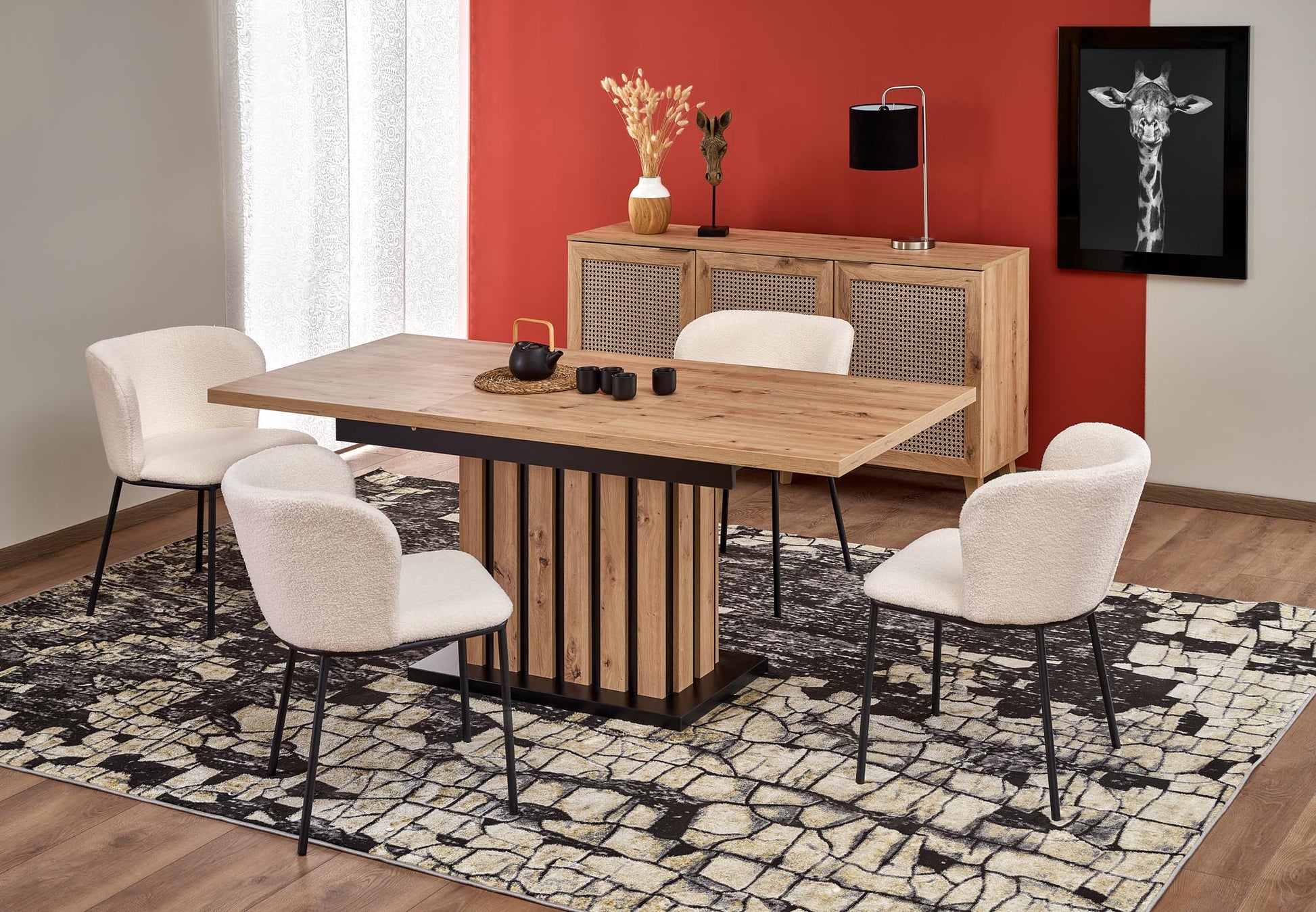 Kitchen Table Lamello | size: Length: 80cm, Width: 210cm, Height: 76cm | color: Black/Oak | image: 2 | variant: 1013030