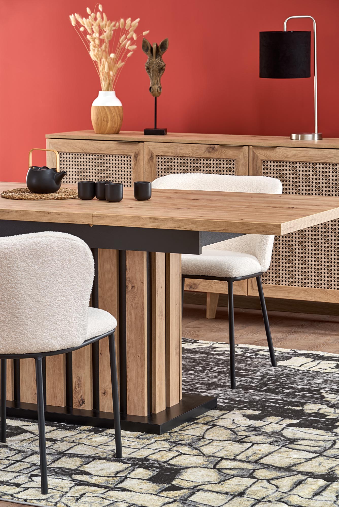 Kitchen Table Lamello | size: Length: 80cm, Width: 210cm, Height: 76cm | color: Black/Oak | image: 3 | variant: 1013030