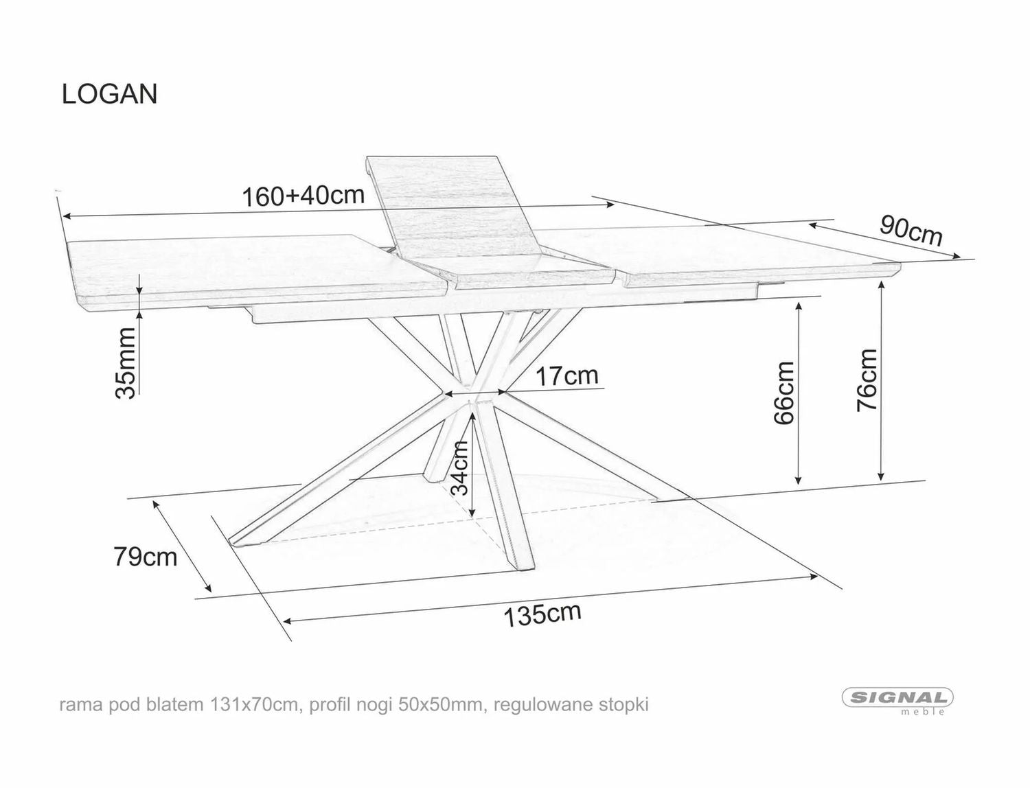 Kitchen Table Logan | size: Length: 90cm, Width: 200cm, Height: 75cm | color: Oak | image: 4 | variant: 1006617