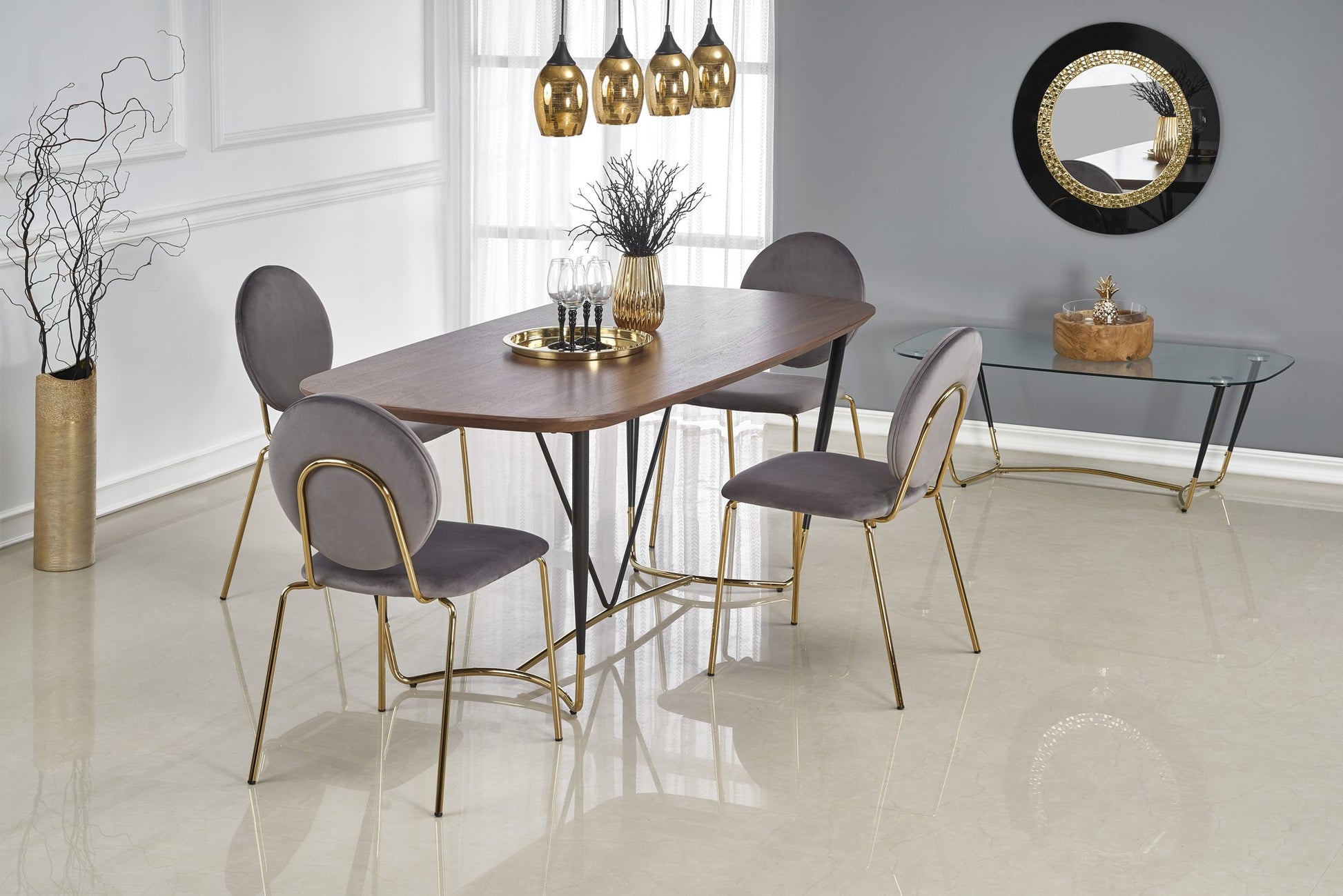 Kitchen Table Manchester | size: Length: 90cm, Width: 180cm, Height: 76cm | color: Black/Walnut | image: 4 | variant: 1011279