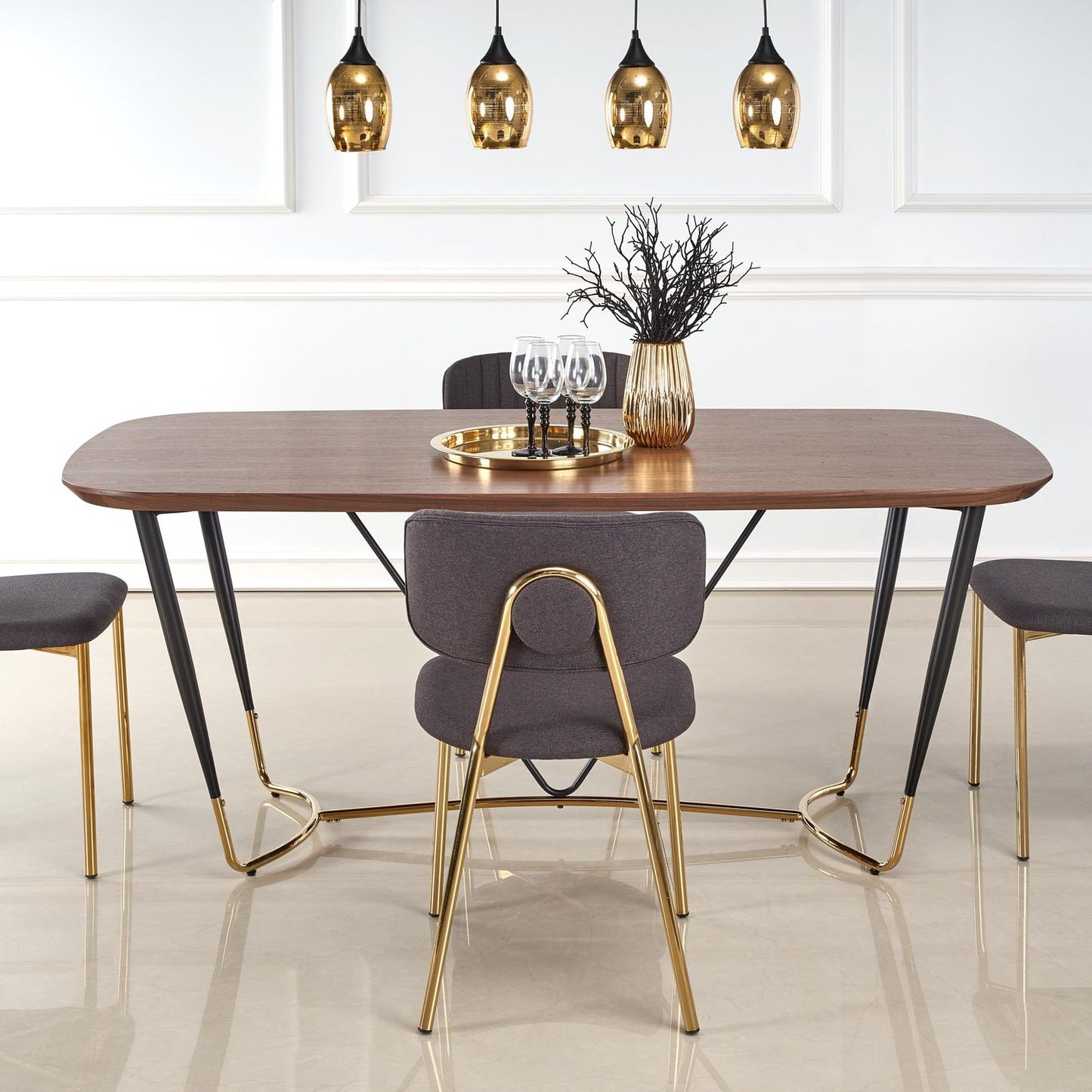 Kitchen Table Manchester | size: Length: 90cm, Width: 180cm, Height: 76cm | color: Black/Walnut | image: 5 | variant: 1011279