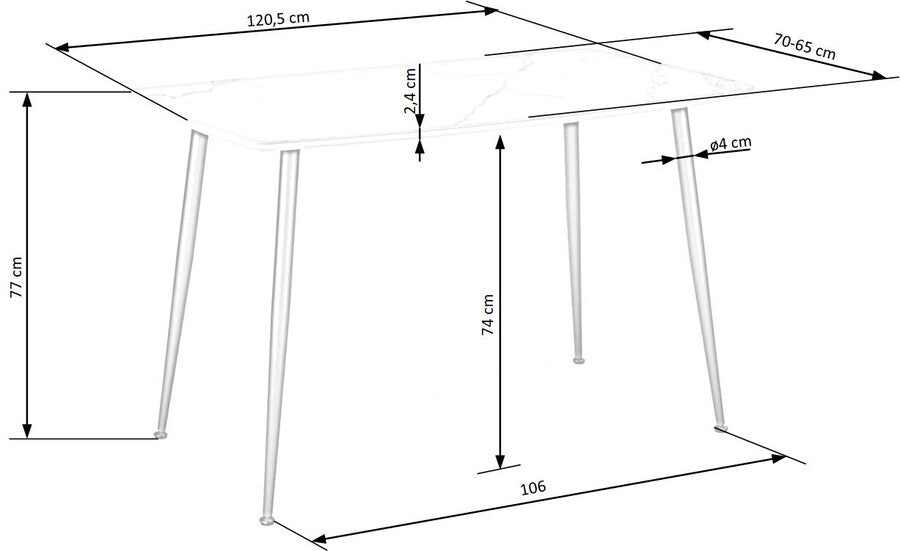 Kitchen Table Marco | size: Length: 70cm, Width: 120cm, Height: 65cm | color: White | image: 7 | variant: 1012001
