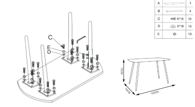Kitchen Table Marco | size: Length: 70cm, Width: 120cm, Height: 65cm | color: White | image: 8 | variant: 1012001