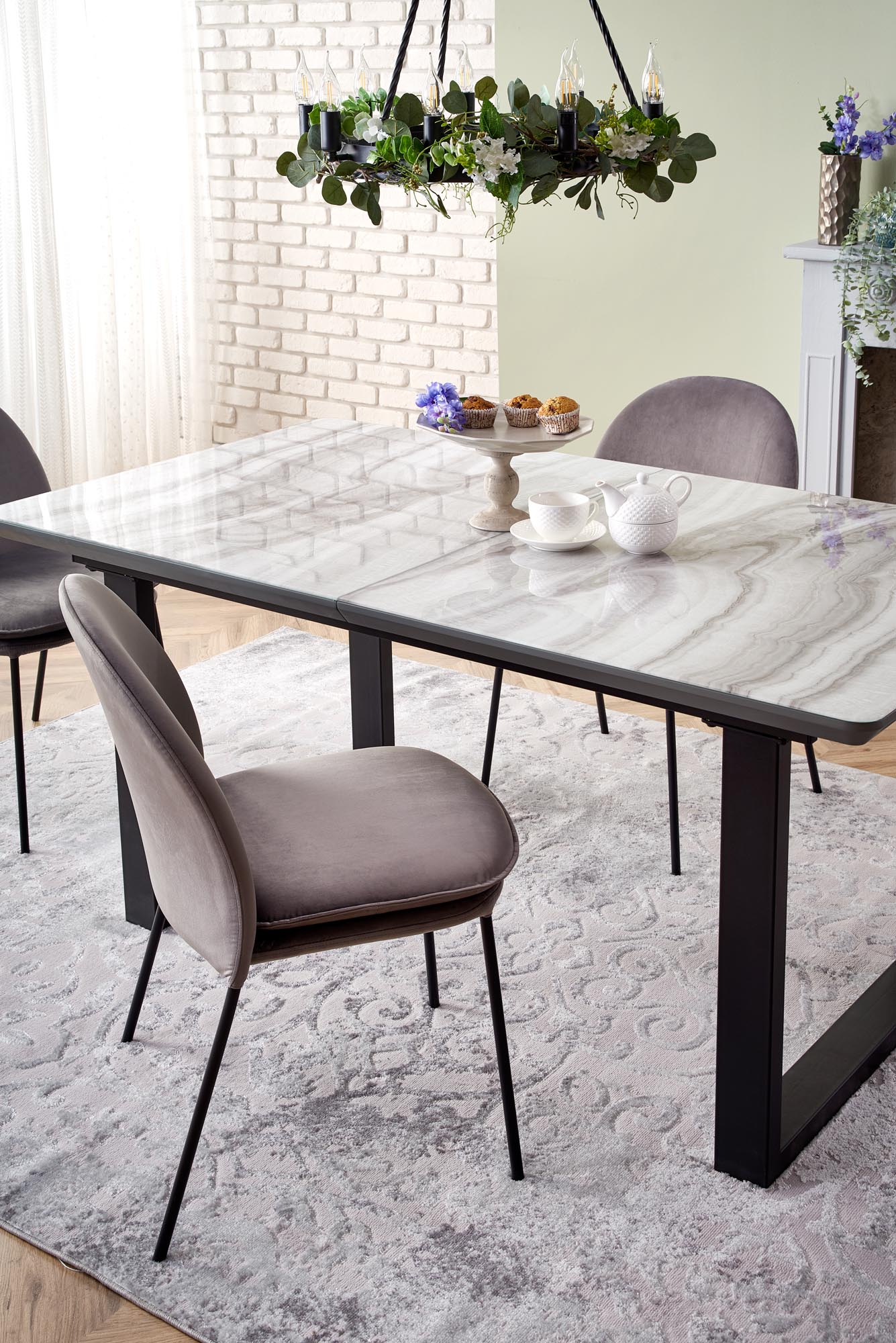 Kitchen Table Marley | size: Length: 90cm, Width: 200cm, Height: 76cm | color: Marble/Black/Grey | image: 4 | variant: 1012578