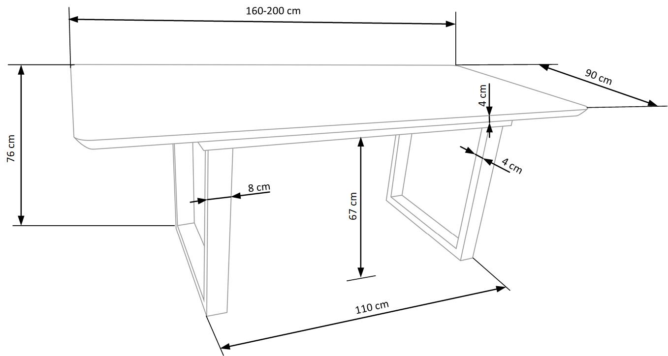 Kitchen Table Marley | size: Length: 90cm, Width: 200cm, Height: 76cm | color: Marble/Black/Grey | image: 9 | variant: 1012578