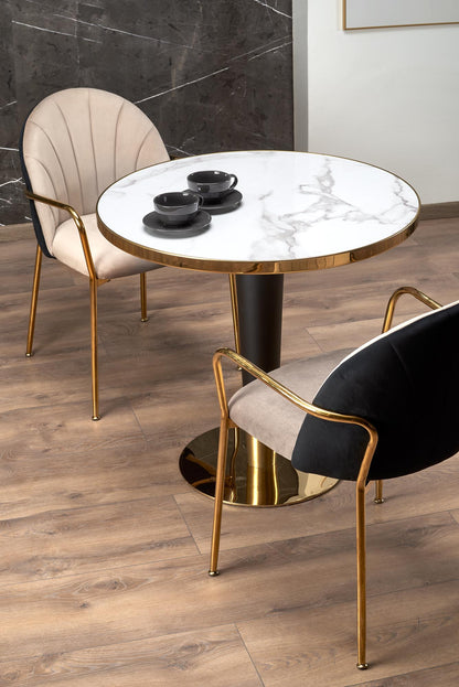 Kitchen Table Morata | size: Length: 79cm, Width: 79cm, Height: 74cm, Diameter: 79cm | color: White/Marble/Black/Gold | image: 3 | variant: 1013023
