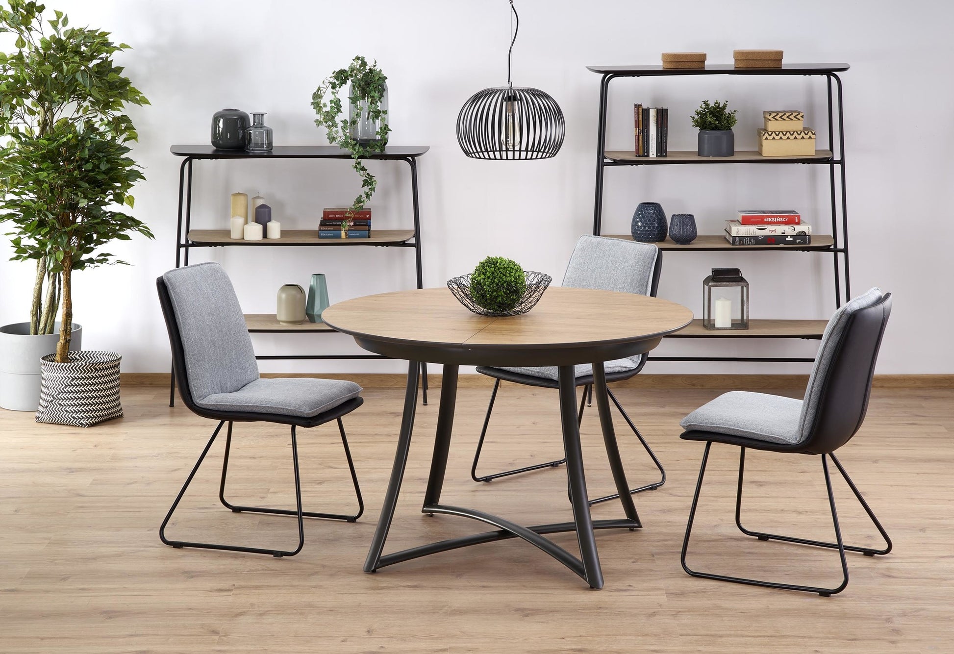 Kitchen Table Moretti | size: Length: 118cm, Width: 148cm, Height: 76cm, Diameter: 118cm | color: Oak/Grey | image: 3 | variant: 1011273