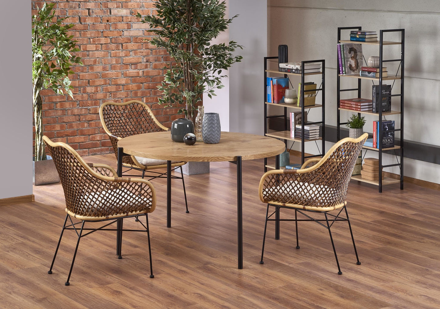Kitchen Table Morgan | size: Length: 120cm, Width: 120cm, Height: 76cm, Diameter: 120cm | color: Black/Oak | image: 2 | variant: 1011213