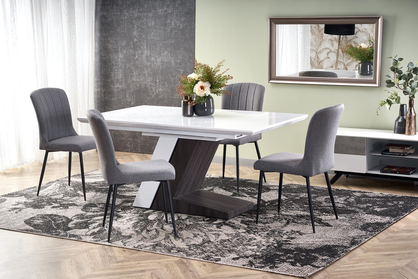 Kitchen Table Mortis | size: Length: 90cm, Width: 200cm, Height: 76cm | color: White/Grey | image: 6 | variant: 1013008
