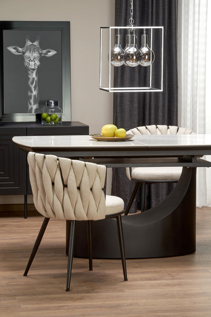 Kitchen Table Osman | size: Length: 90cm, Width: 220cm, Height: 77cm | color: White/Marble/Black | image: 3 | variant: 1013025