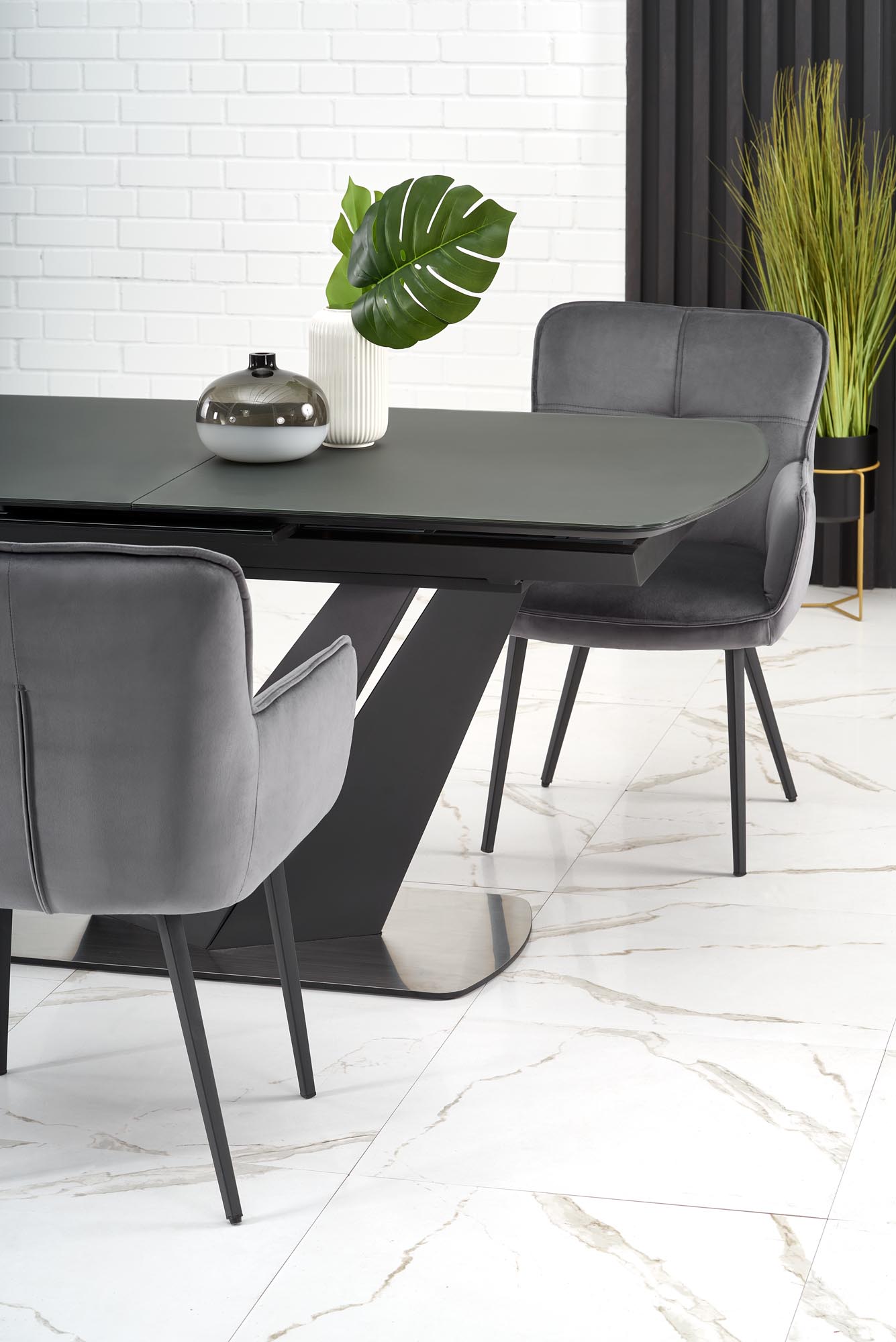 Kitchen Table Patrizio | size: Length: 90cm, Width: 200cm, Height: 77cm | color: Black/Grey | image: 9 | variant: 1012581