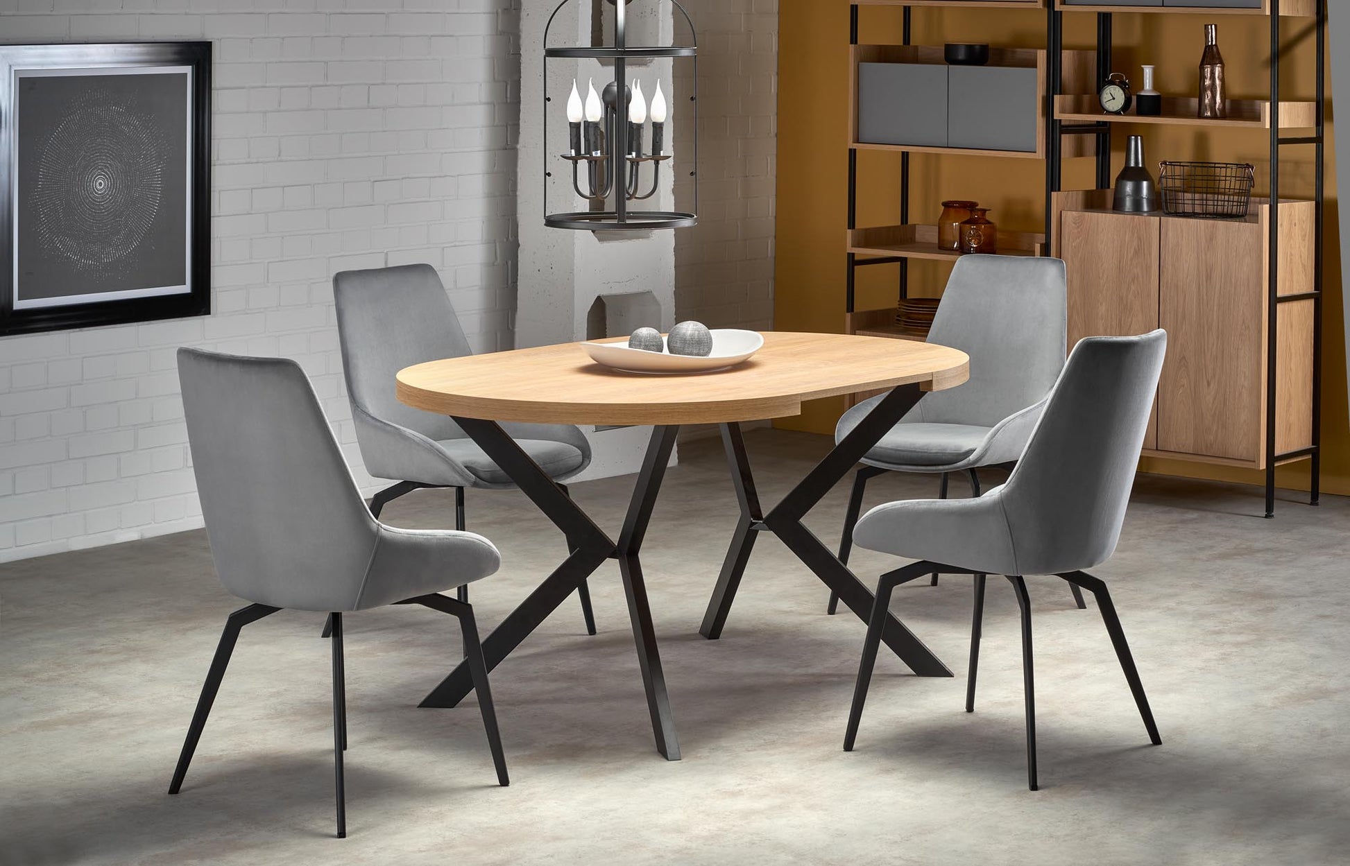 Kitchen Table Peroni | size: Length: 100cm, Width: 250cm, Height: 75cm, Diameter: 100cm | color: Black/Oak | image: 3 | variant: 1006464