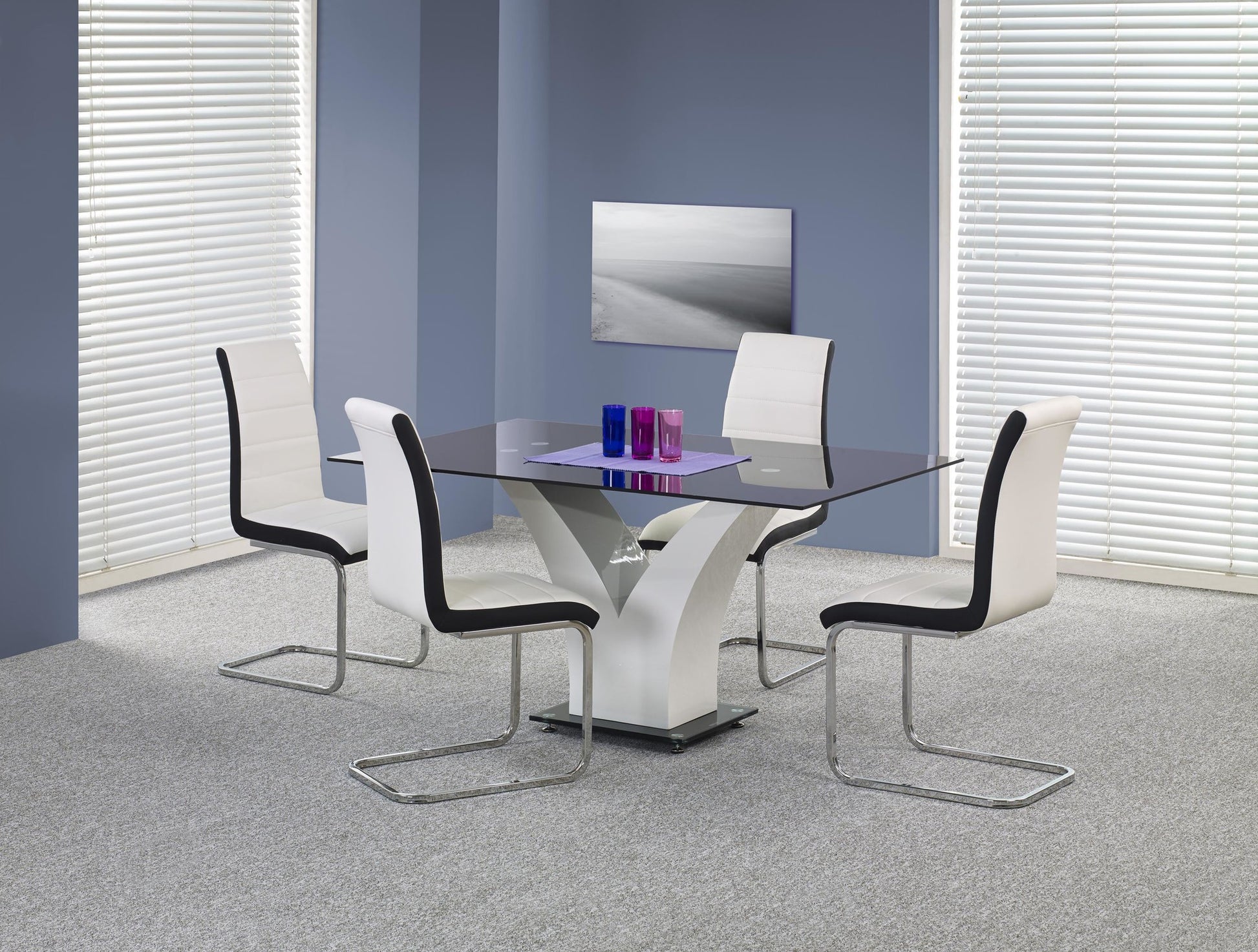 Kitchen Table Porth | size: Length: 90cm, Width: 160cm, Height: 76cm | color: White/Black | image: 2 | variant: 1006820
