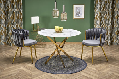 Kitchen Table Raymond 2 | size: Length: 100cm, Width: 100cm, Height: 73cm, Diameter: 100cm | color: White/Marble/Gold | image: 1 | variant: 1006437