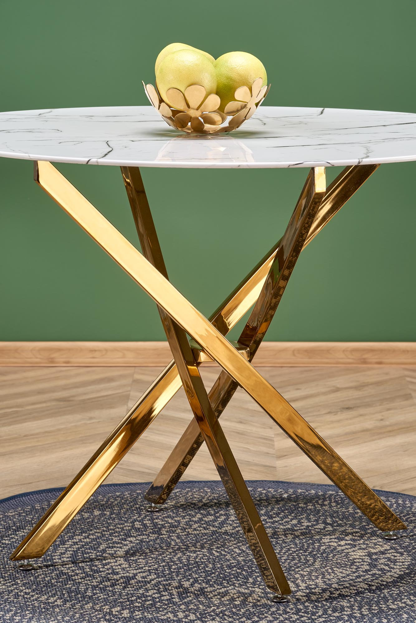 Kitchen Table Raymond 2 | size: Length: 100cm, Width: 100cm, Height: 73cm, Diameter: 100cm | color: White/Marble/Gold | image: 2 | variant: 1006437