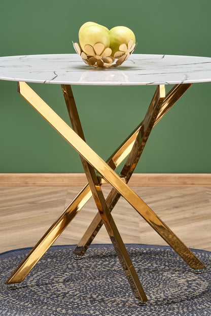 Kitchen Table Raymond 2 | size: Length: 100cm, Width: 100cm, Height: 73cm, Diameter: 100cm | color: White/Marble/Gold | image: 2 | variant: 1006437