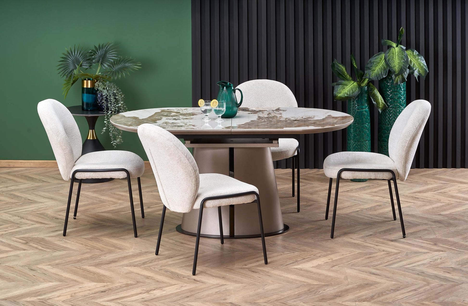 Kitchen Table Robinson | size: Length: 90cm, Width: 200cm, Height: 76cm | color: Beige/Coffee/Marble | image: 3 | variant: 1013026