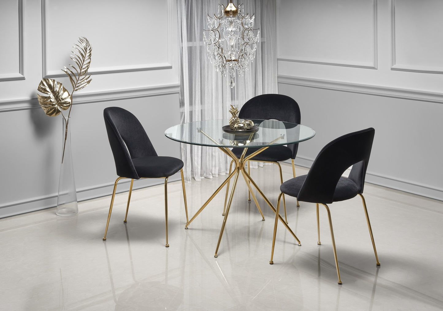 Kitchen Table Rondo | size: Length: 110cm, Width: 110cm, Height: 74cm, Diameter: 110cm | color: Transparent/Gold | image: 3 | variant: 1011211