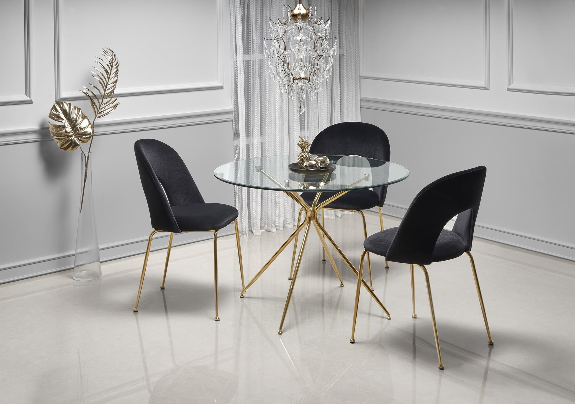 Kitchen Table Rondo | size: Length: 110cm, Width: 110cm, Height: 74cm, Diameter: 110cm | color: Transparent/Gold | image: 3 | variant: 1011211