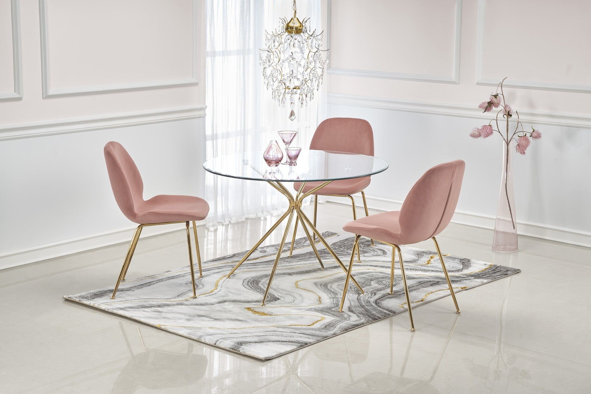 Kitchen Table Rondo | size: Length: 110cm, Width: 110cm, Height: 74cm, Diameter: 110cm | color: Transparent/Gold | image: 4 | variant: 1011211