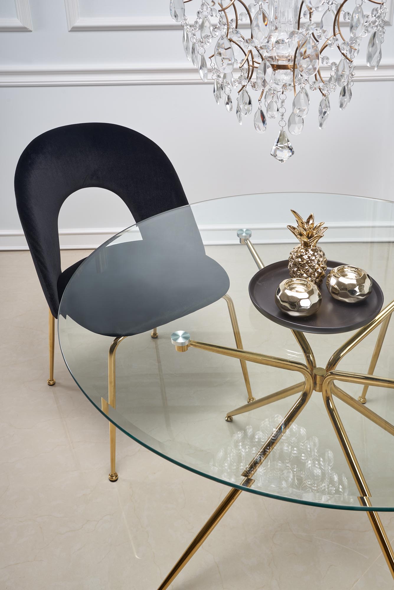 Kitchen Table Rondo | size: Length: 110cm, Width: 110cm, Height: 74cm, Diameter: 110cm | color: Transparent/Gold | image: 8 | variant: 1011211