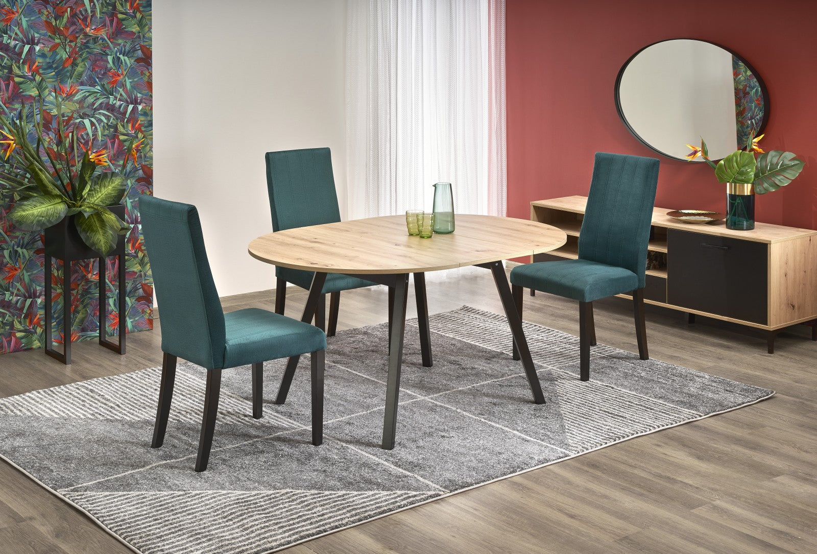 Kitchen Table Ruben | size: Length: 102cm, Width: 142cm, Height: 73cm, Diameter: 102cm | color: Black/Oak | image: 4 | variant: 1006396