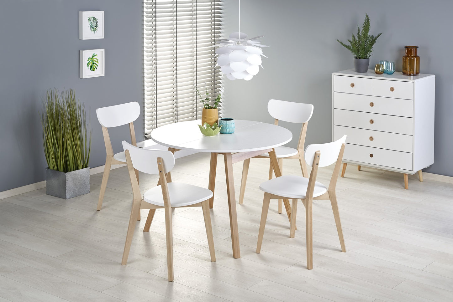 Kitchen Table Ruben | size: Length: 102cm, Width: 142cm, Height: 73cm, Diameter: 102cm | color: White/Oak | image: 2 | variant: 1006395