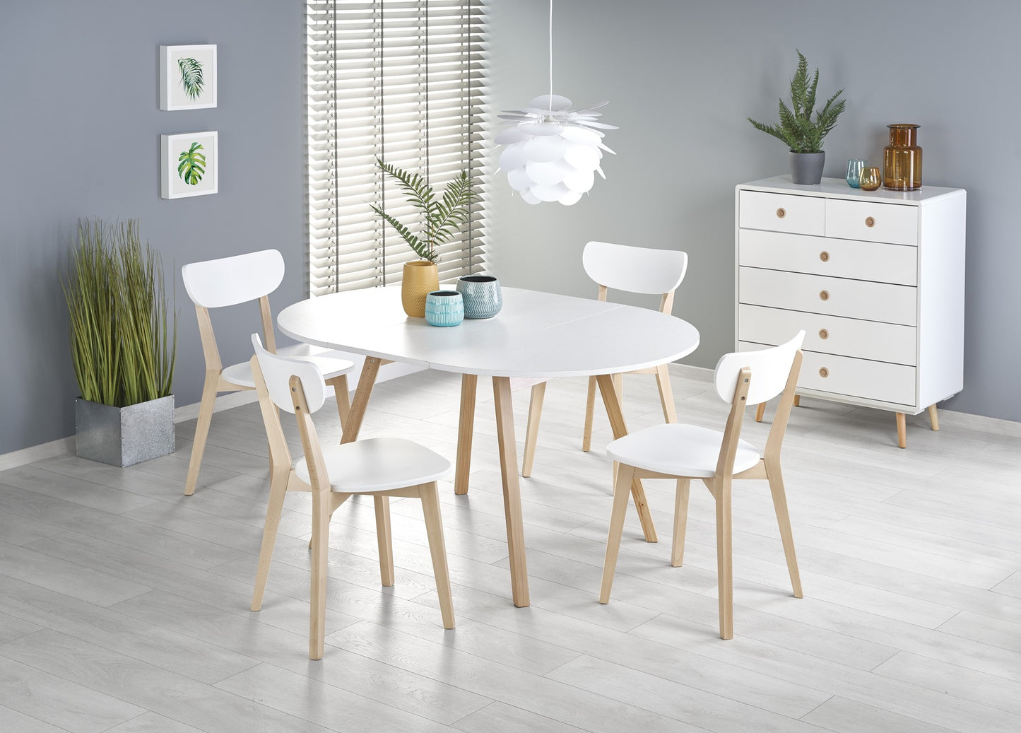 Kitchen Table Ruben | size: Length: 102cm, Width: 142cm, Height: 73cm, Diameter: 102cm | color: White/Oak | image: 3 | variant: 1006395
